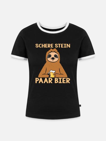 Bier Faultier - Frauen Kontrast-T-Shirt - Schwarz/Weiß