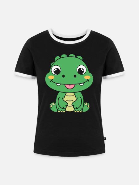 Krokodil - Frauen Kontrast-T-Shirt - Schwarz/Weiß