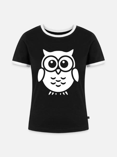 Eule - Frauen Kontrast-T-Shirt - Schwarz/Weiß