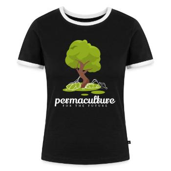 Permakultur For The Future - Frauen Kontrast-T-Shirt - Schwarz/Weiß - Vorne - Selfina (174cm)