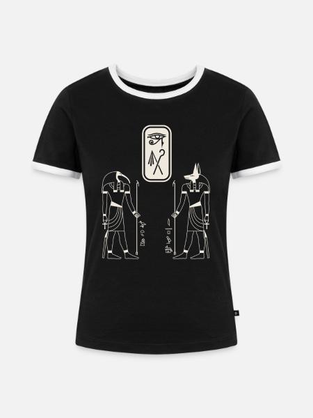 Ägyptisch osiris anubis thoth Hieroglyhen - Frauen Kontrast-T-Shirt - Schwarz/Weiß
