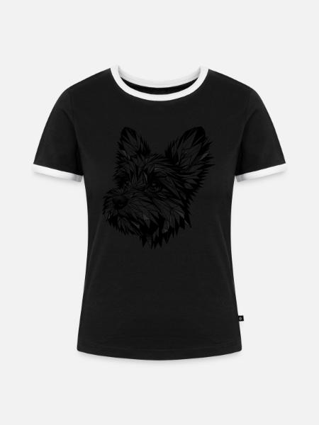 Geometrische Strichkunst Affenpinscher Affen - Frauen Kontrast-T-Shirt - Schwarz/Weiß