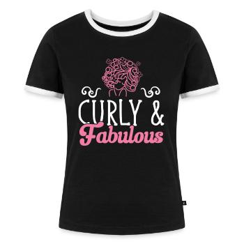 Lockiges Haar Afro Locken Natürliches Haar - Frauen Kontrast-T-Shirt - Schwarz/Weiß - Vorne - Selfina (174cm)