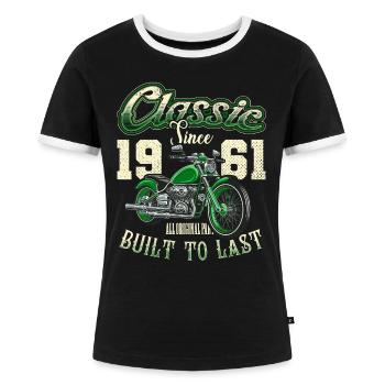 Motorrad Biker Motorrad Geburtstag Jahrgang 1961 - Frauen Kontrast-T-Shirt - Schwarz/Weiß - Vorne - Selfina (174cm)