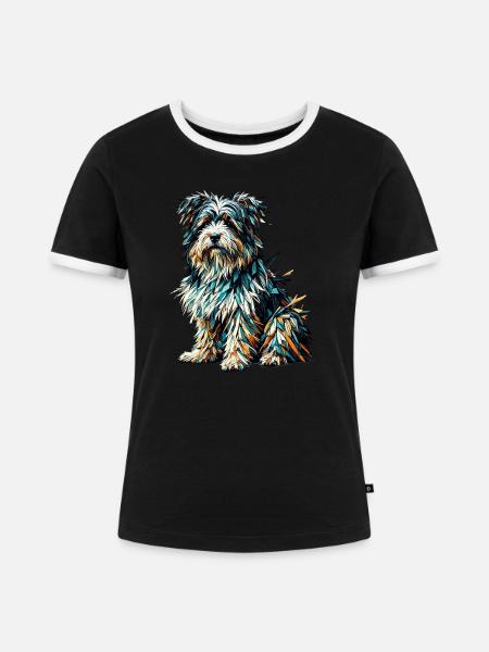Polygon Art Tibetan Terrier Terriers - Frauen Kontrast-T-Shirt - Schwarz/Weiß