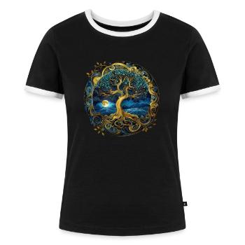Nordisch Keltischer Baum Tree Of Life Lebensbaum - Frauen Kontrast-T-Shirt - Schwarz/Weiß - Vorne - Selfina (174cm)