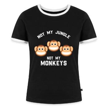 Nicht mein Dschungel Nicht meine Affen Lustig Drei Affen - Frauen Kontrast-T-Shirt - Schwarz/Weiß - Vorne - Selfina (174cm)