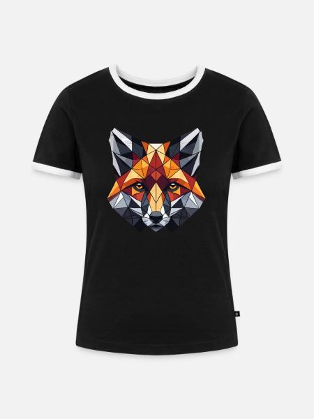 Geometrische Kunst Fuchs Füchse - Frauen Kontrast-T-Shirt - Schwarz/Weiß