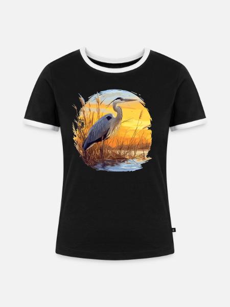 Heron Reiher - Frauen Kontrast-T-Shirt - Schwarz/Weiß