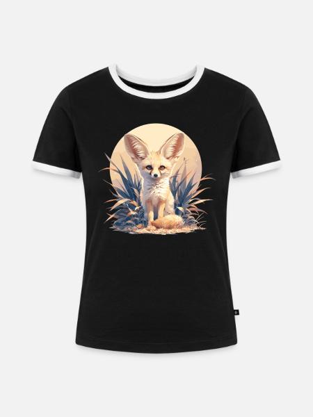 Fennec Fox Fenneks Fennek - Frauen Kontrast-T-Shirt - Schwarz/Weiß