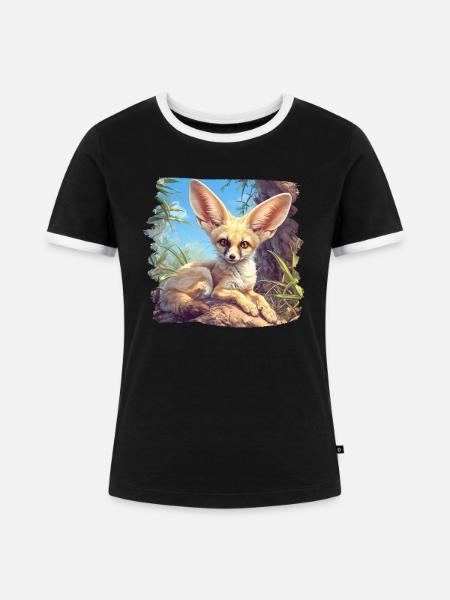 Fennec Fox Fenneks Fennek - Frauen Kontrast-T-Shirt - Schwarz/Weiß