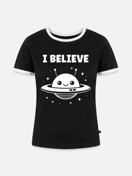 fliegende Untertasse - Frauen Kontrast-T-Shirt - Schwarz/Weiß