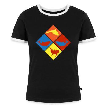 Bunte Delfine Und Wale In Quadraten - Frauen Kontrast-T-Shirt - Schwarz/Weiß - Vorne - Selfina (174cm)