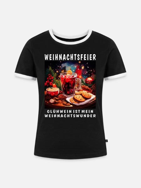 WEIHNACHTSFEIER GLÜHWEIN - Frauen Kontrast-T-Shirt - Schwarz/Weiß