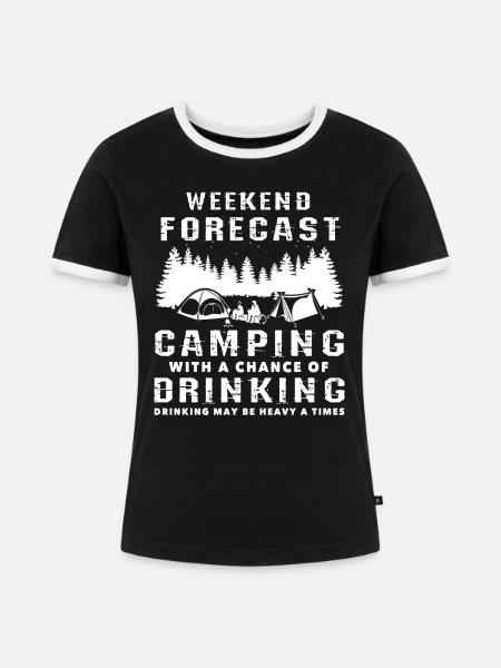 Camping mit Trinklagerfeuer Camping - Frauen Kontrast-T-Shirt - Schwarz/Weiß