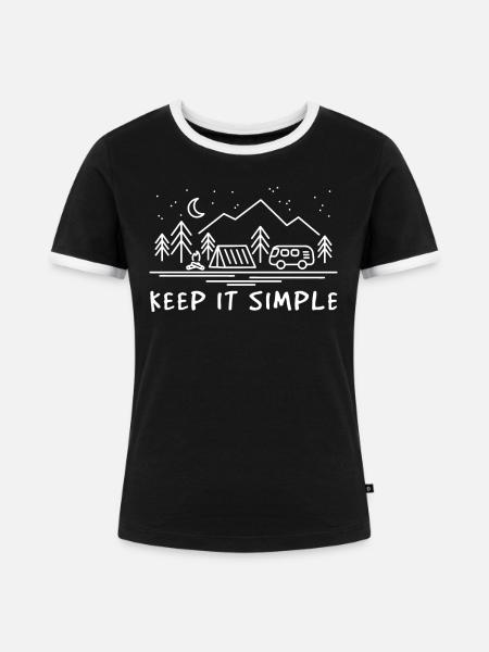 Camper Keep Simple Lagerfeuer Camping - Frauen Kontrast-T-Shirt - Schwarz/Weiß