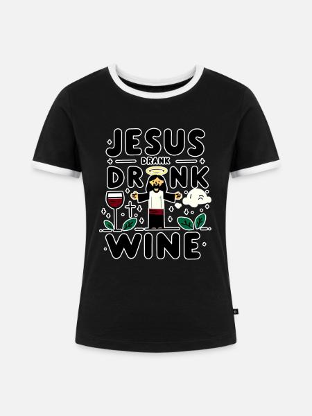 Jesus Drank Wine 7 - Frauen Kontrast-T-Shirt - Schwarz/Weiß