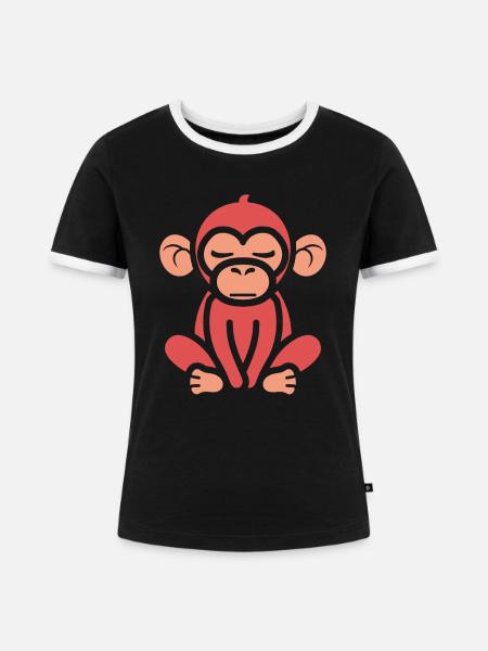 Pavian-Affe - Frauen Kontrast-T-Shirt - Schwarz/Weiß