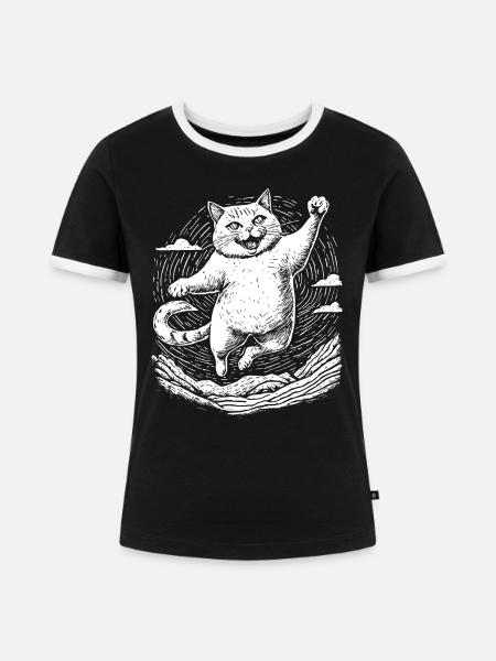 Katze übt Karate - Frauen Kontrast-T-Shirt - Schwarz/Weiß