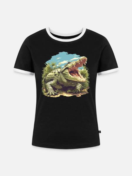 Krokodile Krokodil - Frauen Kontrast-T-Shirt - Schwarz/Weiß