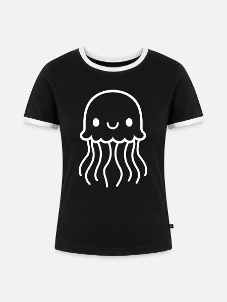 Qualle - Frauen Kontrast-T-Shirt - Schwarz/Weiß