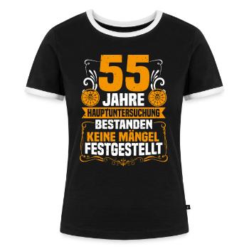 55 Jahre Hauptuntersuchung 55. Geburtstag - Frauen Kontrast-T-Shirt - Schwarz/Weiß - Vorne - Selfina (174cm)