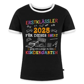 Schulkind 2025 Einschulung Erstklässler - Frauen Kontrast-T-Shirt - Schwarz/Weiß - Vorne - Selfina (174cm)