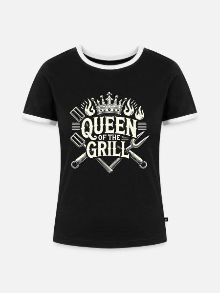 Königin des Grills - Frauen Kontrast-T-Shirt - Schwarz/Weiß