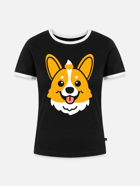 Corgi - Frauen Kontrast-T-Shirt - Schwarz/Weiß