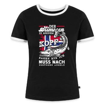 Norwegen Angeln Spruch Lustiges Design - Frauen Kontrast-T-Shirt - Schwarz/Weiß - Vorne - Selfina (174cm)