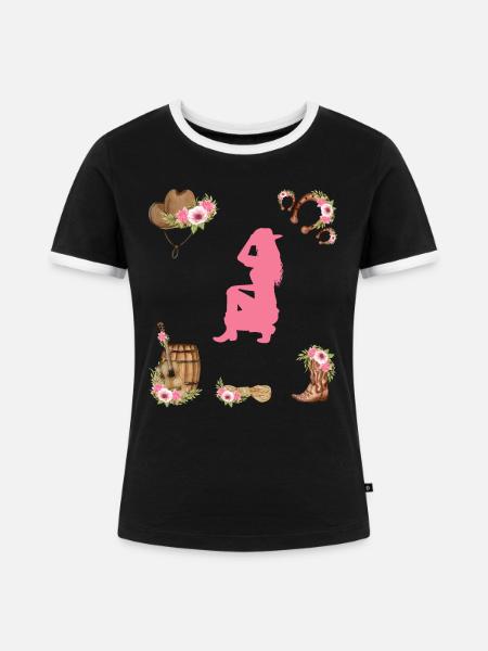 Western Girl - Frauen Kontrast-T-Shirt - Schwarz/Weiß