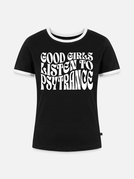 Mädchen hören Psytrance-Musik - Frauen Kontrast-T-Shirt - Schwarz/Weiß