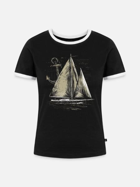Segelboot mit Anker Geschenk - Frauen Kontrast-T-Shirt - Schwarz/Weiß