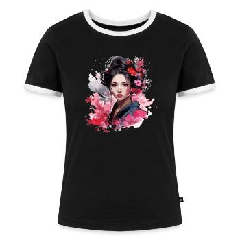 Geisha Design - Frauen Kontrast-T-Shirt - Schwarz/Weiß - Vorne - Selfina (174cm)