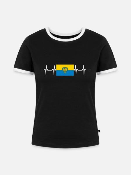Poland Opole Flag - Frauen Kontrast-T-Shirt - Schwarz/Weiß