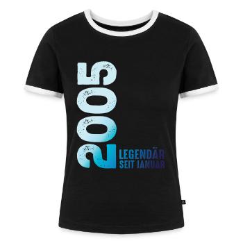 Limited Edition January 2005 Legendär Seit January - Frauen Kontrast-T-Shirt - Schwarz/Weiß - Vorne - Selfina (174cm)