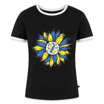 Blumenband Mit Down Syndrom Unterstützung - Frauen Kontrast-T-Shirt - Schwarz/Weiß - Vorne - Selfina (174cm)