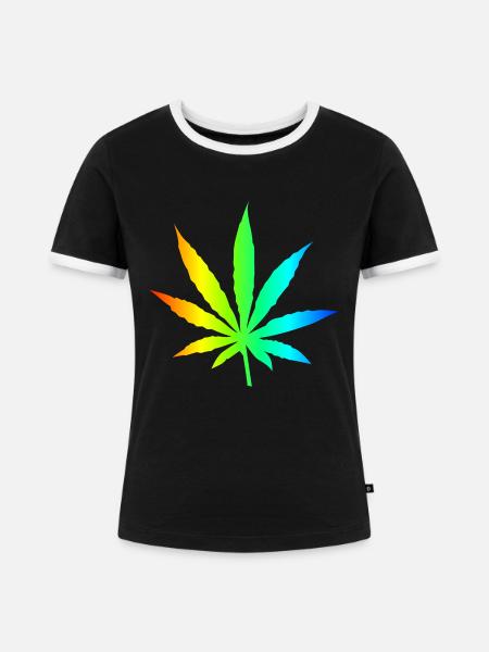 Marihuana-Blatt-Regenbogen - Frauen Kontrast-T-Shirt - Schwarz/Weiß