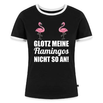 Glotz meine Flamingos nicht so an Mallorca Brüste - Frauen Kontrast-T-Shirt - Schwarz/Weiß - Vorne - Selfina (174cm)