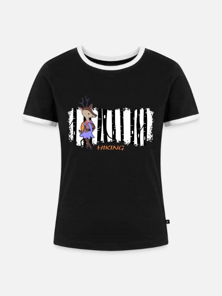 wandern Wanderschuhe wanderstock wanderfreunde - Frauen Kontrast-T-Shirt - Schwarz/Weiß