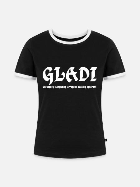 GLADI Großspurig - Frauen Kontrast-T-Shirt - Schwarz/Weiß