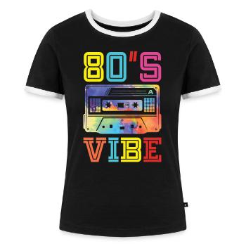 80er Jahre Karneval 80 Retro Party Jahr 1980 Batiken - Frauen Kontrast-T-Shirt - Schwarz/Weiß - Vorne - Selfina (174cm)