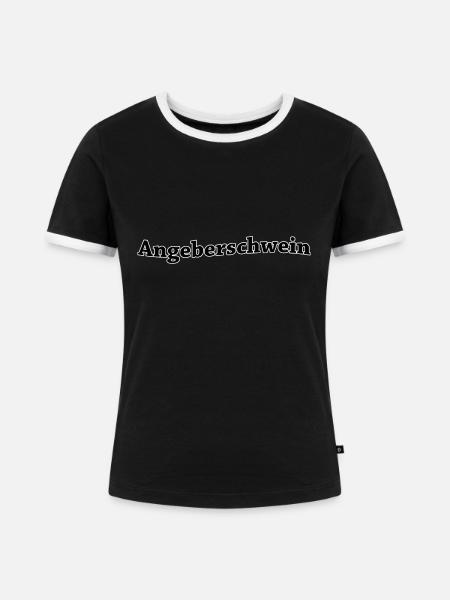 Angeberschwein - Frauen Kontrast-T-Shirt - Schwarz/Weiß