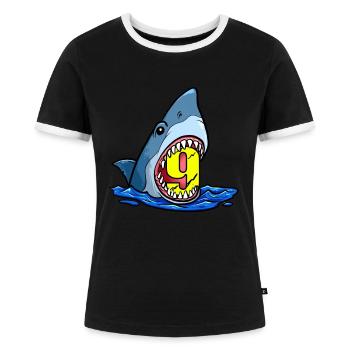 Meerestiere Geburtstag Kinder Hai 9. Geburtstag - Frauen Kontrast-T-Shirt - Schwarz/Weiß - Vorne - Selfina (174cm)