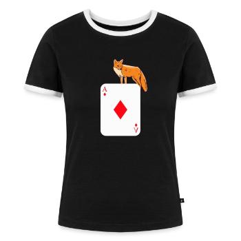 Doppelkopf Fuchs gefangen Schafkopf Ass Geschenk - Frauen Kontrast-T-Shirt - Schwarz/Weiß - Vorne - Selfina (174cm)