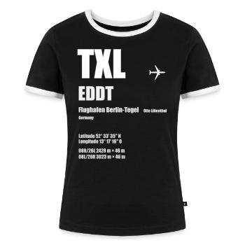 TXL Flughafen Berlin-Tegel Geschenk - Frauen Kontrast-T-Shirt - Schwarz/Weiß - Vorne - Selfina (174cm)