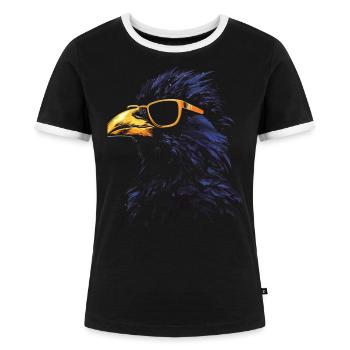 Krähe Sonnenbrille - Frauen Kontrast-T-Shirt - Schwarz/Weiß - Vorne - Selfina (174cm)