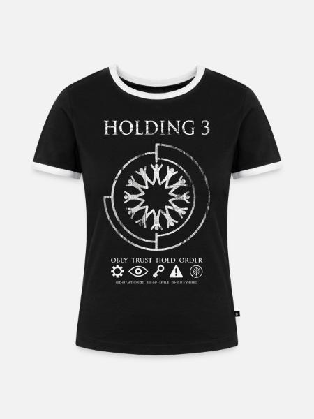 Holding 3 – Dystopisches Sci-Fi-Emblem-Design - Frauen Kontrast-T-Shirt - Schwarz/Weiß