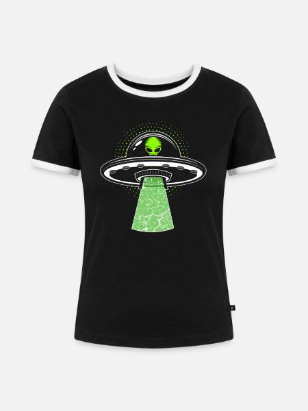 Alien Ufo Raumschiff - Frauen Kontrast-T-Shirt - Schwarz/Weiß