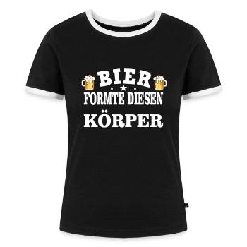 BIER FORMTE DIESEN KÖRPER - Frauen Kontrast-T-Shirt - Schwarz/Weiß - Vorne - Selfina (174cm)